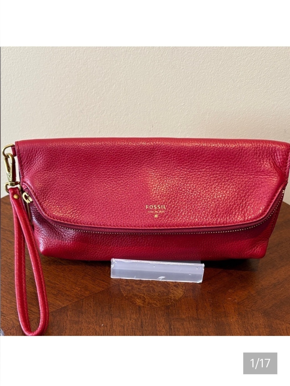 Fossil Red Leather Wristlet Clutch